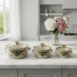Cream 3-Piece Enamel Casserole Set with Floral Design - 12 cm / 14 cm / 16 cm - Al Kabayel Discount CentreCream 3-Piece Enamel Casserole Set with Floral Design - 12 cm / 14 cm / 16 cmCasserolesAKDCAl Kabayel Discount Centre
