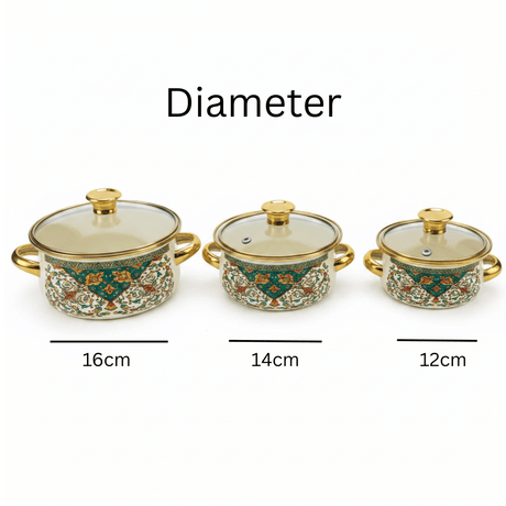 Cream 3-Piece Enamel Casserole Set with Floral Design - 12 cm / 14 cm / 16 cm - Al Kabayel Discount CentreCream 3-Piece Enamel Casserole Set with Floral Design - 12 cm / 14 cm / 16 cmCasserolesAKDCAl Kabayel Discount Centre