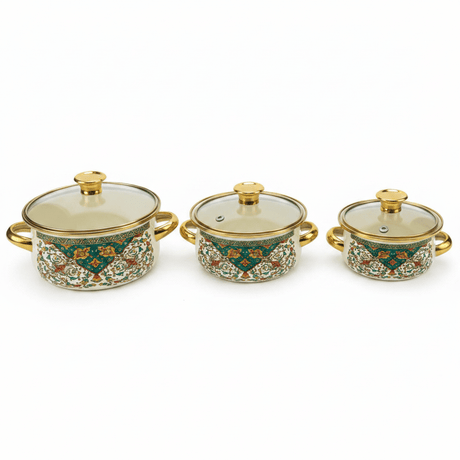 Cream 3-Piece Enamel Casserole Set with Floral Design - 12 cm / 14 cm / 16 cm - Al Kabayel Discount CentreCream 3-Piece Enamel Casserole Set with Floral Design - 12 cm / 14 cm / 16 cmCasserolesAKDCAl Kabayel Discount Centre
