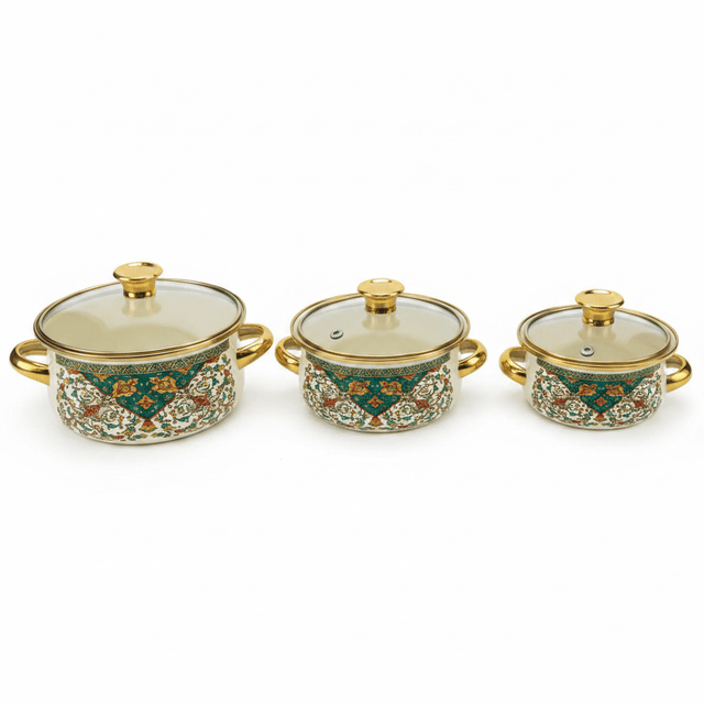 Cream 3-Piece Enamel Casserole Set with Floral Design - 12 cm / 14 cm / 16 cm - Al Kabayel Discount CentreCream 3-Piece Enamel Casserole Set with Floral Design - 12 cm / 14 cm / 16 cmCasserolesAKDCAl Kabayel Discount Centre