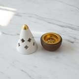 Cream & Brown Ceramic Cone Incense Burner | Quatrefoil Cutout Design | 13cm - Al Kabayel Discount CentreCream & Brown Ceramic Cone Incense Burner | Quatrefoil Cutout Design | 13cmIncense BurnerAKDCAl Kabayel Discount Centre