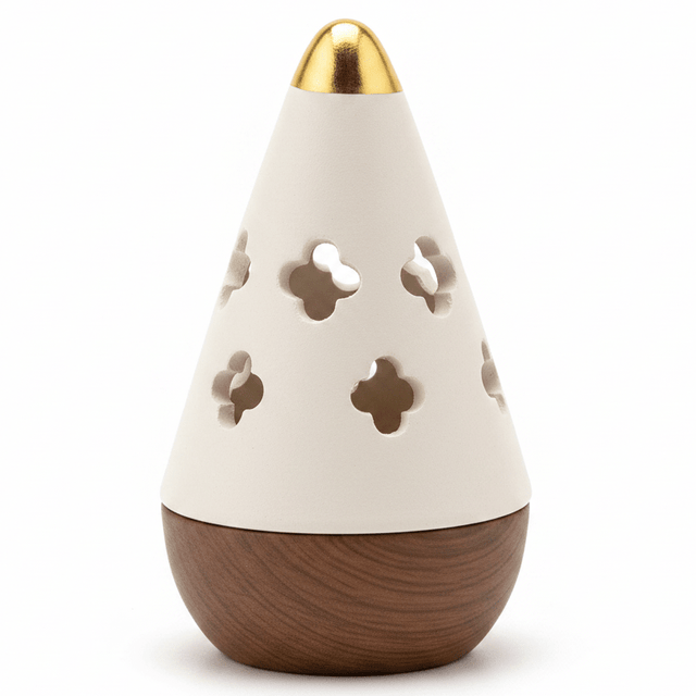 Cream & Brown Ceramic Cone Incense Burner | Quatrefoil Cutout Design | 13cm - Al Kabayel Discount CentreCream & Brown Ceramic Cone Incense Burner | Quatrefoil Cutout Design | 13cmIncense BurnerAKDCAl Kabayel Discount Centre