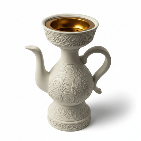 Cream Chalk Arabic Incense Burner | Ornate Floral Engraving | 18cm - Al Kabayel Discount CentreCream Chalk Arabic Incense Burner | Ornate Floral Engraving | 18cmIncense BurnerAKDCAl Kabayel Discount Centre