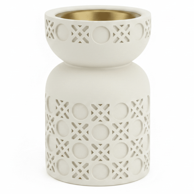 Cream Chalk Ceramic Incense Burner | Geometric Lattice Design | 10×6 cm - Al Kabayel Discount CentreCream Chalk Ceramic Incense Burner | Geometric Lattice Design | 10×6 cmIncense burnerAKDCAl Kabayel Discount Centre