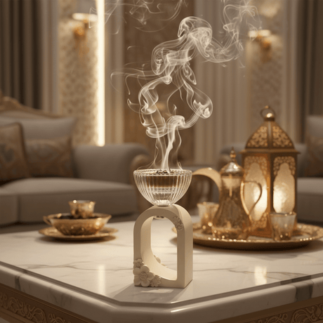 Cream Chalk & Crystal Glass Incense Burner | Floral Arch Design | 15cm - Al Kabayel Discount CentreCream Chalk & Crystal Glass Incense Burner | Floral Arch Design | 15cmIncense burnerAKDCAl Kabayel Discount Centre