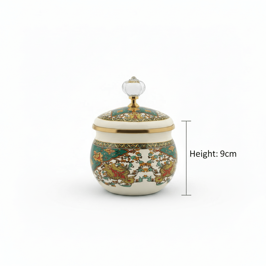Cream Enamel Candy Bowl with Ornate Floral Design & lid - 9cm - Al Kabayel Discount CentreCream Enamel Candy Bowl with Ornate Floral Design & lid - 9cmJars & Food SaversAKDCAl Kabayel Discount Centre