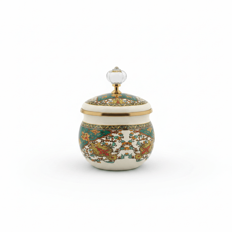 Cream Enamel Candy Bowl with Ornate Floral Design & lid - 9cm - Al Kabayel Discount CentreCream Enamel Candy Bowl with Ornate Floral Design & lid - 9cmJars & Food SaversAKDCAl Kabayel Discount Centre