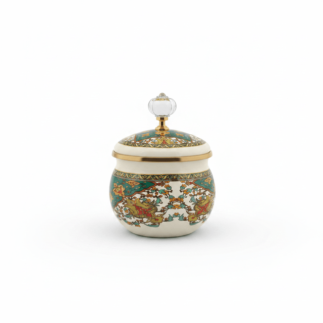 Cream Enamel Candy Bowl with Ornate Floral Design & lid - 9cm - Al Kabayel Discount CentreCream Enamel Candy Bowl with Ornate Floral Design & lid - 9cmJars & Food SaversAKDCAl Kabayel Discount Centre