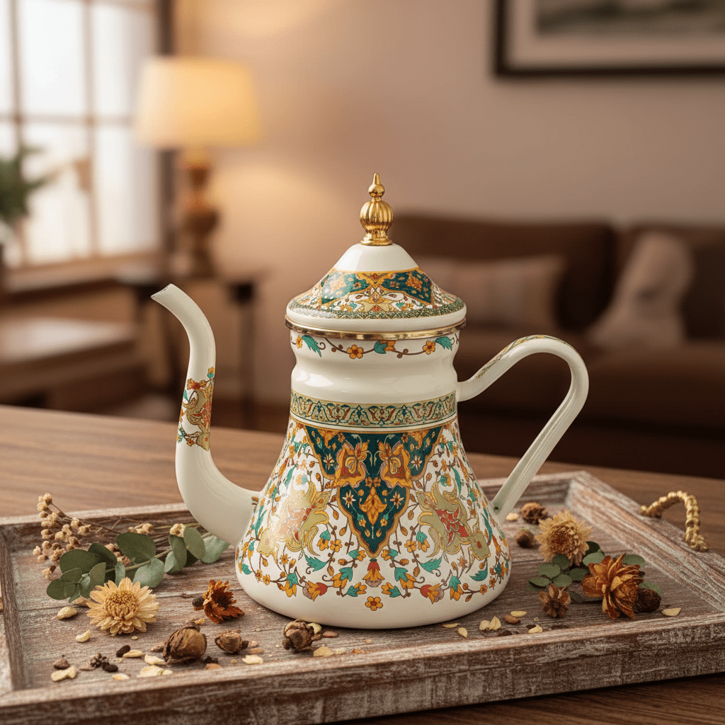 Cream Enamel Kettle with Ornate Floral Design – 1.2 Ltr - Al Kabayel Discount CentreCream Enamel Kettle with Ornate Floral Design – 1.2 LtrTea/Coffee PotsAKDCAl Kabayel Discount Centre