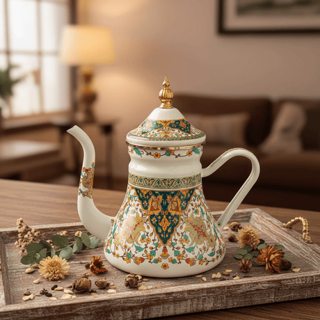 Cream Enamel Kettle with Ornate Floral Design – 1.2 Ltr - Al Kabayel Discount CentreCream Enamel Kettle with Ornate Floral Design – 1.2 LtrTea/Coffee PotsAKDCAl Kabayel Discount Centre