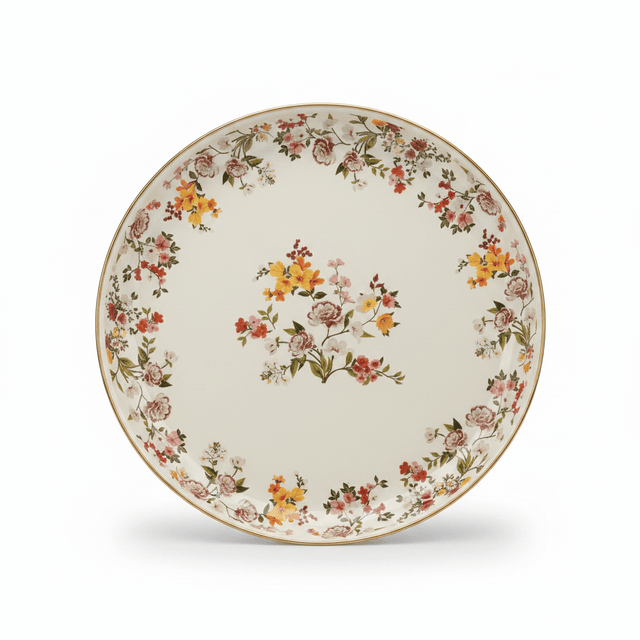 Cream Enamel Round Serving Tray with Floral Design — 46cm - Al Kabayel Discount CentreCream Enamel Round Serving Tray with Floral Design — 46cmServing TraysAKDCAl Kabayel Discount Centre