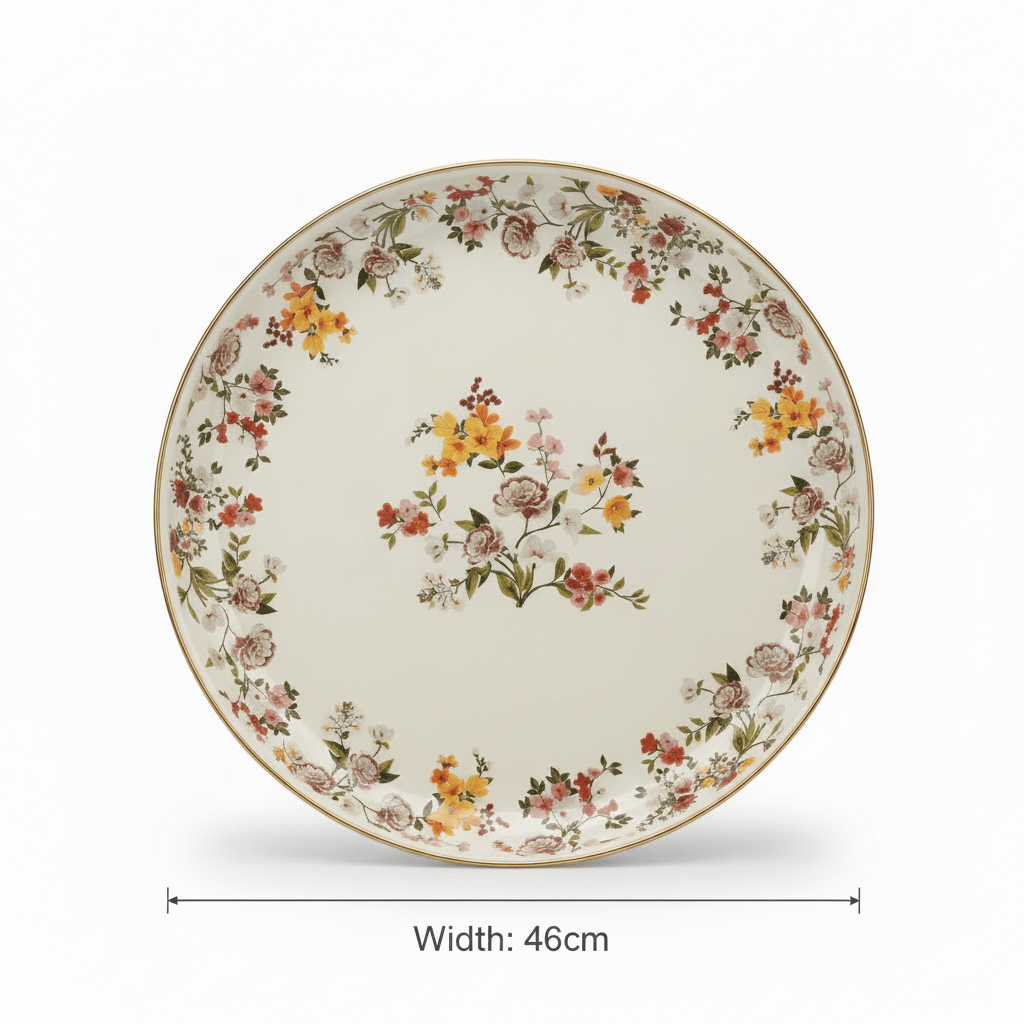 Cream Enamel Round Serving Tray with Floral Design — 46cm - Al Kabayel Discount CentreCream Enamel Round Serving Tray with Floral Design — 46cmServing TraysAKDCAl Kabayel Discount Centre