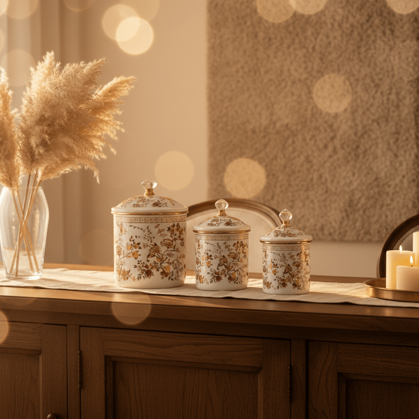 Cream Floral Enamel Canister With Lid Set of 3 - 11cm / 13 cm / 15cm - Al Kabayel Discount CentreCream Floral Enamel Canister With Lid Set of 3 - 11cm / 13 cm / 15cmJars & Food SaversAKDCAl Kabayel Discount Centre