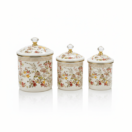 Cream Floral Enamel Canister With Lid Set of 3 - 11cm / 13 cm / 15cm - Al Kabayel Discount CentreCream Floral Enamel Canister With Lid Set of 3 - 11cm / 13 cm / 15cmJars & Food SaversAKDCAl Kabayel Discount Centre
