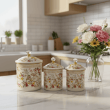 Cream Floral Enamel Canister With Lid Set of 3 - 11cm / 13 cm / 15cm - Al Kabayel Discount CentreCream Floral Enamel Canister With Lid Set of 3 - 11cm / 13 cm / 15cmJars & Food SaversAKDCAl Kabayel Discount Centre