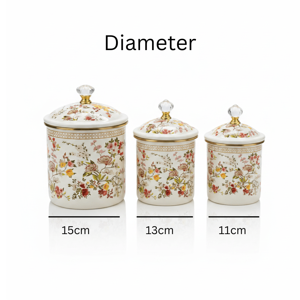 Cream Floral Enamel Canister With Lid Set of 3 - 11cm / 13 cm / 15cm - Al Kabayel Discount CentreCream Floral Enamel Canister With Lid Set of 3 - 11cm / 13 cm / 15cmJars & Food SaversAKDCAl Kabayel Discount Centre