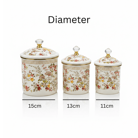 Cream Floral Enamel Canister With Lid Set of 3 - 11cm / 13 cm / 15cm - Al Kabayel Discount CentreCream Floral Enamel Canister With Lid Set of 3 - 11cm / 13 cm / 15cmJars & Food SaversAKDCAl Kabayel Discount Centre