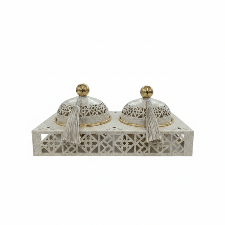 Cream & Gold Arabesque Candy Bowl with Holder — 2 Pcs Set - 27×15 cm - Al Kabayel Discount CentreCream & Gold Arabesque Candy Bowl with Holder — 2 Pcs Set - 27×15 cmBowlsAKDCAl Kabayel Discount Centre