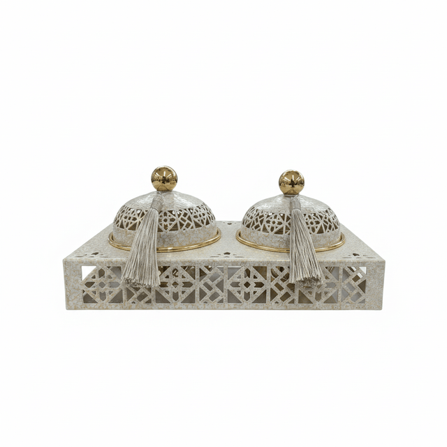 Cream & Gold Arabesque Candy Bowl with Holder — 2 Pcs Set - 27×15 cm - Al Kabayel Discount CentreCream & Gold Arabesque Candy Bowl with Holder — 2 Pcs Set - 27×15 cmBowlsAKDCAl Kabayel Discount Centre