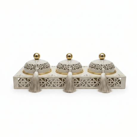 Cream & Gold Arabesque Candy Bowl with Holder — 3 Pcs Set - 40×15 cm - Al Kabayel Discount CentreCream & Gold Arabesque Candy Bowl with Holder — 3 Pcs Set - 40×15 cmBowlsAKDCAl Kabayel Discount Centre