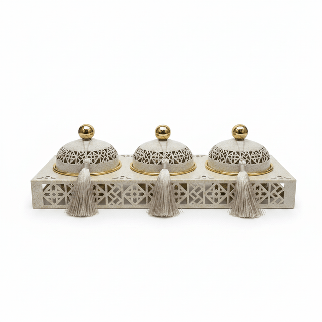 Cream & Gold Arabesque Candy Bowl with Holder — 3 Pcs Set - 40×15 cm - Al Kabayel Discount CentreCream & Gold Arabesque Candy Bowl with Holder — 3 Pcs Set - 40×15 cmBowlsAKDCAl Kabayel Discount Centre