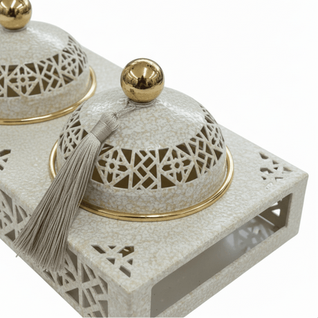 Cream & Gold Arabesque Candy Bowl with Holder — 3 Pcs Set - 40×15 cm - Al Kabayel Discount CentreCream & Gold Arabesque Candy Bowl with Holder — 3 Pcs Set - 40×15 cmBowlsAKDCAl Kabayel Discount Centre
