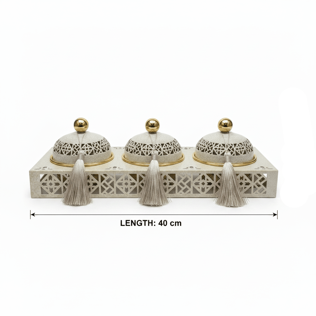 Cream & Gold Arabesque Candy Bowl with Holder — 3 Pcs Set - 40×15 cm - Al Kabayel Discount CentreCream & Gold Arabesque Candy Bowl with Holder — 3 Pcs Set - 40×15 cmBowlsAKDCAl Kabayel Discount Centre