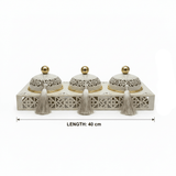 Cream & Gold Arabesque Candy Bowl with Holder — 3 Pcs Set - 40×15 cm - Al Kabayel Discount CentreCream & Gold Arabesque Candy Bowl with Holder — 3 Pcs Set - 40×15 cmBowlsAKDCAl Kabayel Discount Centre