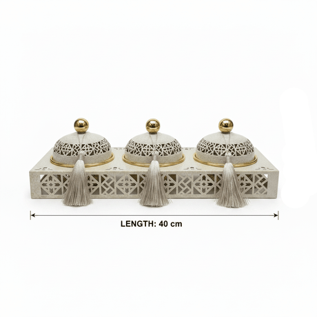 Cream & Gold Arabesque Candy Bowl with Holder — 3 Pcs Set - 40×15 cm - Al Kabayel Discount CentreCream & Gold Arabesque Candy Bowl with Holder — 3 Pcs Set - 40×15 cmBowlsAKDCAl Kabayel Discount Centre