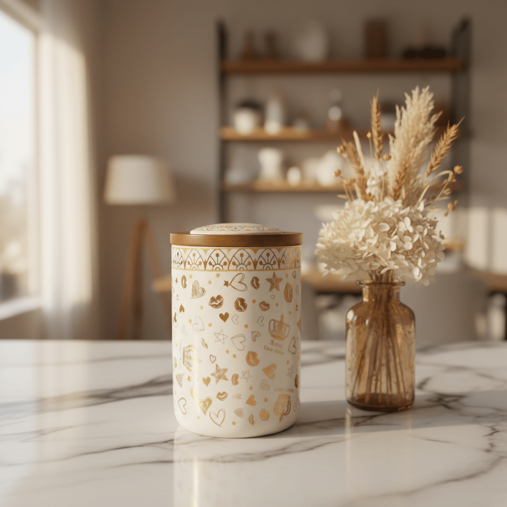 Cream & Gold Ceramic Canister with Lid | 15×10cm - Al Kabayel Discount CentreCream & Gold Ceramic Canister with Lid | 15×10cmJars & Food SaversAKDCAl Kabayel Discount Centre