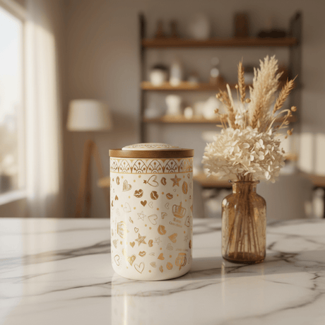 Cream & Gold Ceramic Canister with Lid | 15×10cm - Al Kabayel Discount CentreCream & Gold Ceramic Canister with Lid | 15×10cmJars & Food SaversAKDCAl Kabayel Discount Centre