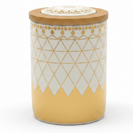 Cream & Gold Ceramic Canister with Wooden & Ceramic Lid | 15×10cm - Al Kabayel Discount CentreCream & Gold Ceramic Canister with Wooden & Ceramic Lid | 15×10cmJars & Food SaversAKDCAl Kabayel Discount Centre