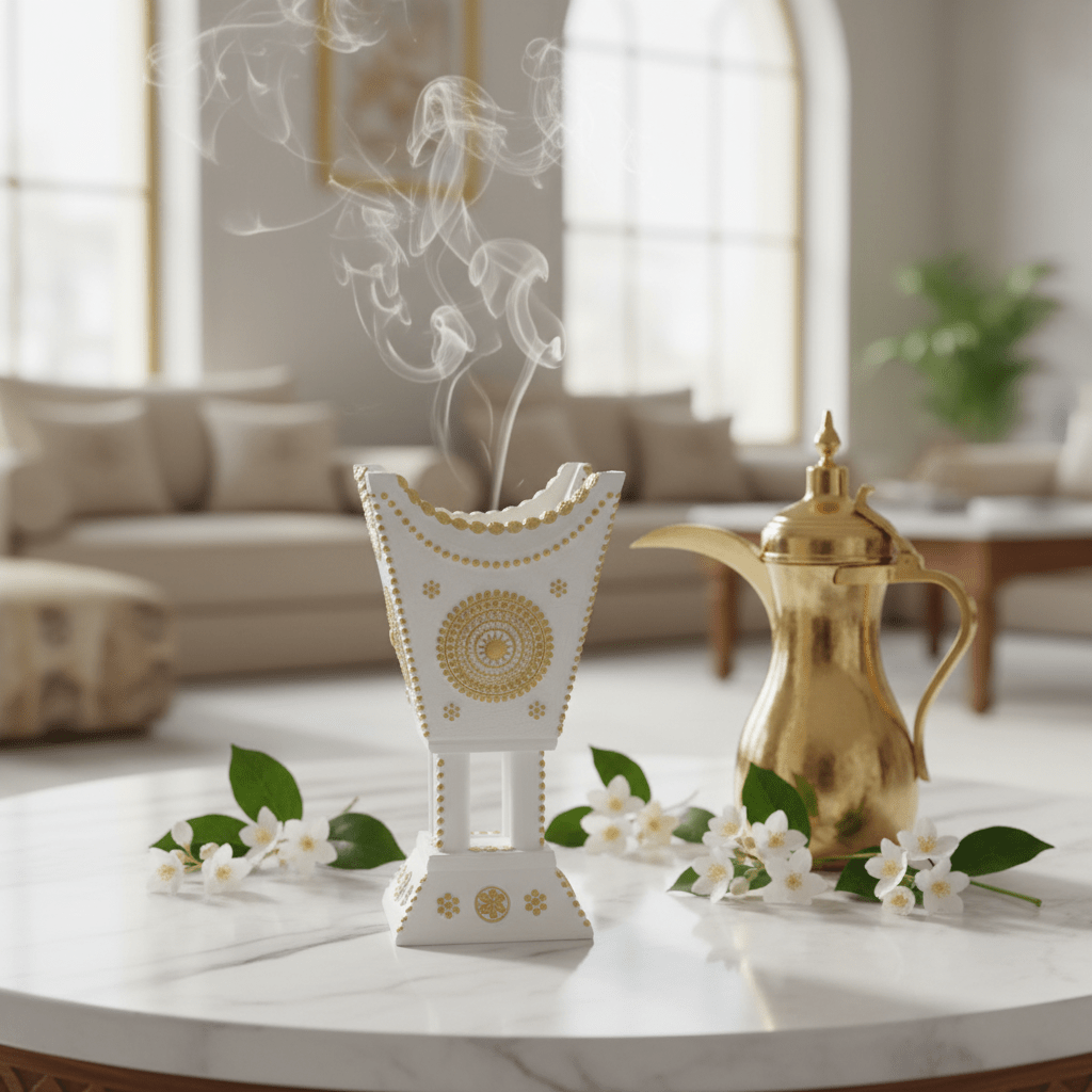 Cream & Gold Chalk Incense Burner | Arabic Majlis Bakhoor Holder | 16×7cm - Al Kabayel Discount CentreCream & Gold Chalk Incense Burner | Arabic Majlis Bakhoor Holder | 16×7cmIncense burnerAKDCAl Kabayel Discount Centre