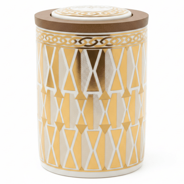 Cream & Gold Geometric Ceramic Canister with Lid | 15×10cm | Luxury Home Storage - Al Kabayel Discount CentreCream & Gold Geometric Ceramic Canister with Lid | 15×10cm | Luxury Home StorageJars & Food SaversAKDCAl Kabayel Discount Centre