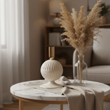 Cream & Rose Gold Metal Ribbed Candle Holder | Elegant Sphere Base | 18cm - Al Kabayel Discount CentreCream & Rose Gold Metal Ribbed Candle Holder | Elegant Sphere Base | 18cmHome Décor AccentsAKDCAl Kabayel Discount Centre