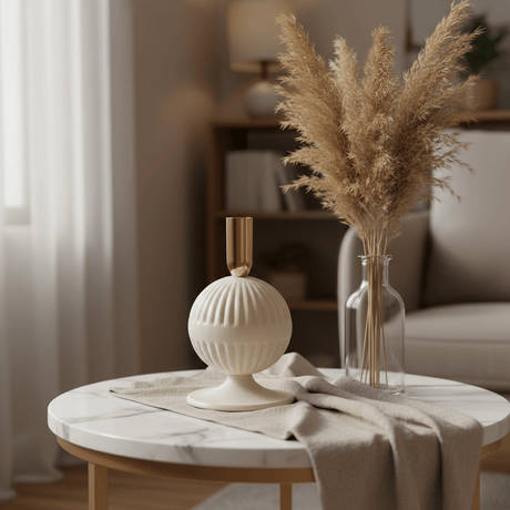 Cream & Rose Gold Metal Ribbed Candle Holder | Elegant Sphere Base | 18cm - Al Kabayel Discount CentreCream & Rose Gold Metal Ribbed Candle Holder | Elegant Sphere Base | 18cmHome Décor AccentsAKDCAl Kabayel Discount Centre