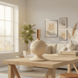 Cream & Rose Gold Metal Ribbed Candle Holder | Elegant Sphere Base | 18cm - Al Kabayel Discount CentreCream & Rose Gold Metal Ribbed Candle Holder | Elegant Sphere Base | 18cmHome Décor AccentsAKDCAl Kabayel Discount Centre