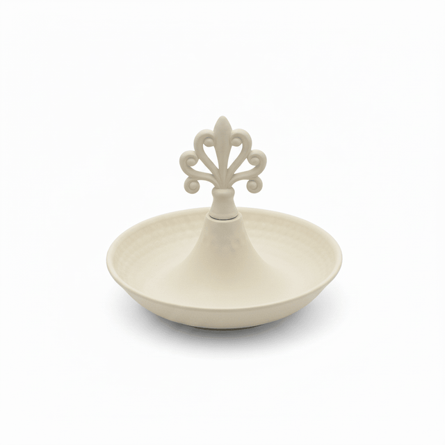 Cream Round Metal Serving Tray with Ornate Finial - 15×13 cm - Al Kabayel Discount CentreCream Round Metal Serving Tray with Ornate Finial - 15×13 cmServing TraysAKDCAl Kabayel Discount Centre