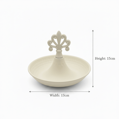 Cream Round Metal Serving Tray with Ornate Finial - 15×13 cm - Al Kabayel Discount CentreCream Round Metal Serving Tray with Ornate Finial - 15×13 cmServing TraysAKDCAl Kabayel Discount Centre