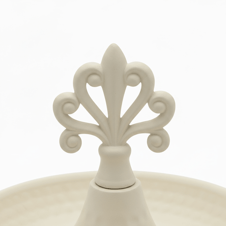 Cream Round Metal Serving Tray with Ornate Finial - 15×13 cm - Al Kabayel Discount CentreCream Round Metal Serving Tray with Ornate Finial - 15×13 cmServing TraysAKDCAl Kabayel Discount Centre