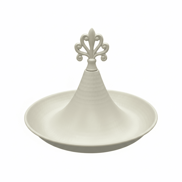 Cream Round Metal Serving Tray with Ornate Finial - 26×18 cm - Al Kabayel Discount CentreCream Round Metal Serving Tray with Ornate Finial - 26×18 cmServing TraysAKDCAl Kabayel Discount Centre