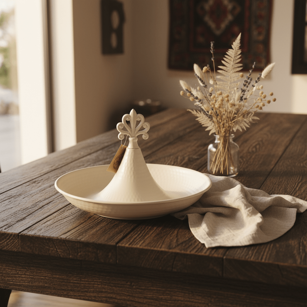 Cream Round Metal Serving Tray with Ornate Finial - 26×18 cm - Al Kabayel Discount CentreCream Round Metal Serving Tray with Ornate Finial - 26×18 cmServing TraysAKDCAl Kabayel Discount Centre