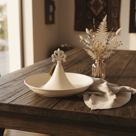 Cream Round Metal Serving Tray with Ornate Finial - 26×18 cm - Al Kabayel Discount CentreCream Round Metal Serving Tray with Ornate Finial - 26×18 cmServing TraysAKDCAl Kabayel Discount Centre
