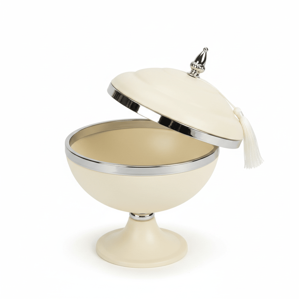 Cream & Silver Metal Footed Candy Bowl with Lid - 20×20 cm - Al Kabayel Discount CentreCream & Silver Metal Footed Candy Bowl with Lid - 20×20 cmBowlsAKDCAl Kabayel Discount Centre