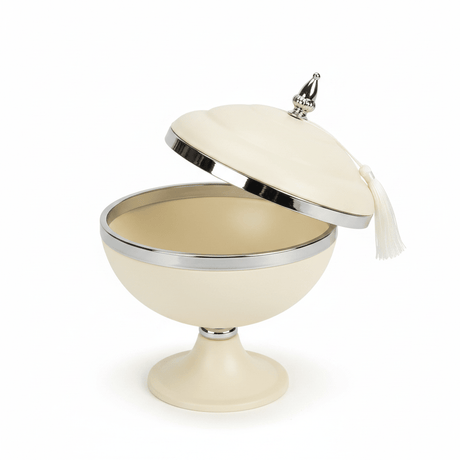 Cream & Silver Metal Footed Candy Bowl with Lid - 20×20 cm - Al Kabayel Discount CentreCream & Silver Metal Footed Candy Bowl with Lid - 20×20 cmBowlsAKDCAl Kabayel Discount Centre