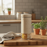 Cream Speckled Metal & Glass Canister — 1 Litre | Airtight Storage Jar - Al Kabayel Discount CentreCream Speckled Metal & Glass Canister — 1 Litre | Airtight Storage JarJars & Food SaversAKDCAl Kabayel Discount Centre