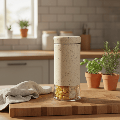 Cream Speckled Metal & Glass Canister — 1 Litre | Airtight Storage Jar - Al Kabayel Discount CentreCream Speckled Metal & Glass Canister — 1 Litre | Airtight Storage JarJars & Food SaversAKDCAl Kabayel Discount Centre