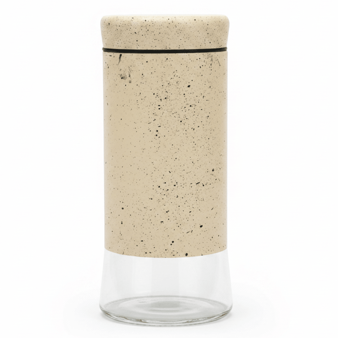 Cream Speckled Metal & Glass Canister — 1 Litre | Airtight Storage Jar - Al Kabayel Discount CentreCream Speckled Metal & Glass Canister — 1 Litre | Airtight Storage JarJars & Food SaversAKDCAl Kabayel Discount Centre