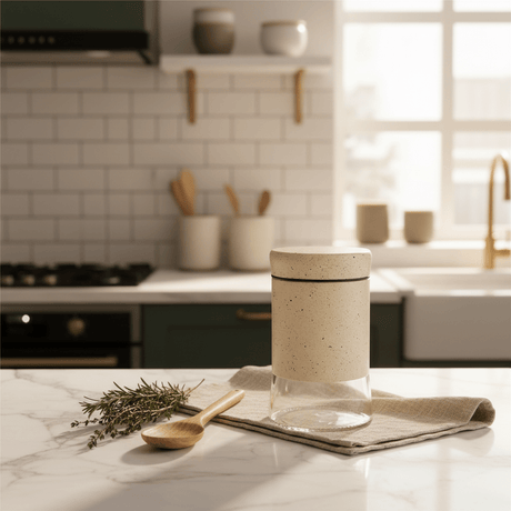 Cream Speckled Metal & Glass Canister — 750 ML | Airtight Kitchen Storage Jar - Al Kabayel Discount CentreCream Speckled Metal & Glass Canister — 750 ML | Airtight Kitchen Storage JarJars & Food SaversAKDCAl Kabayel Discount Centre