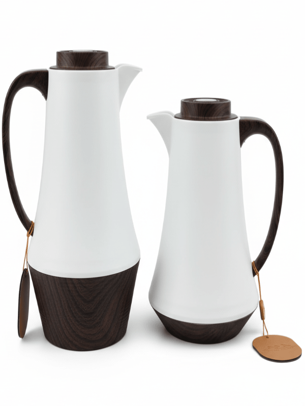 Crystal House Premium Vacuum Flask Set – 2 Pieces (0.6 & 1 Litre), White with Dark Wood Finish - Al Kabayel Discount CentreCrystal House Premium Vacuum Flask Set – 2 Pieces (0.6 & 1 Litre), White with Dark Wood FinishThermosCRYSTAL HOUSEAl Kabayel Discount Centre